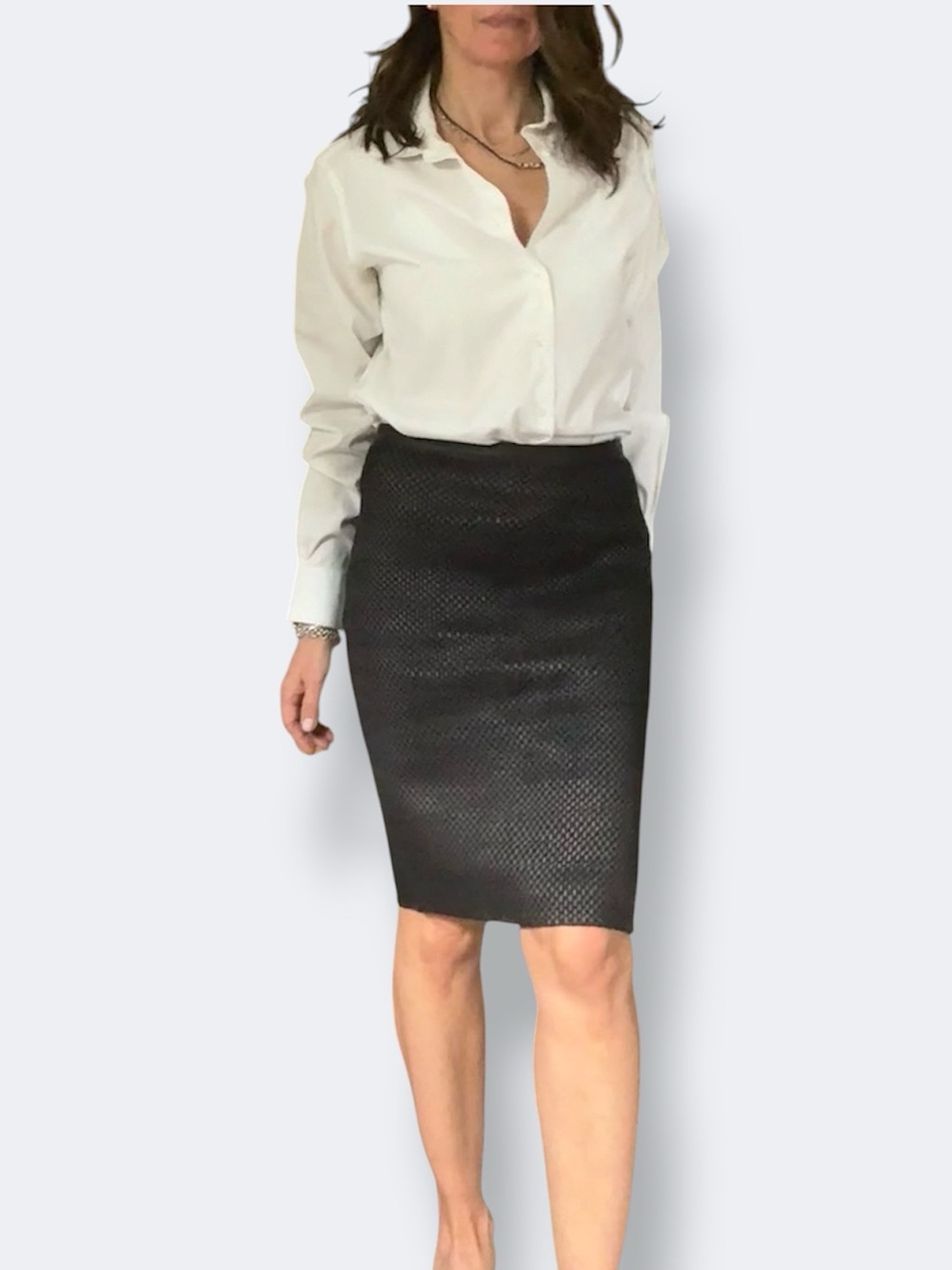 Andrew Marc x Richard Chai Woven Leather Pencil Skirt